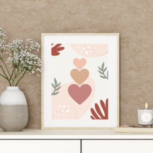 Enkelt minsta Boho Art Löv Hearts-växtdesign Poster