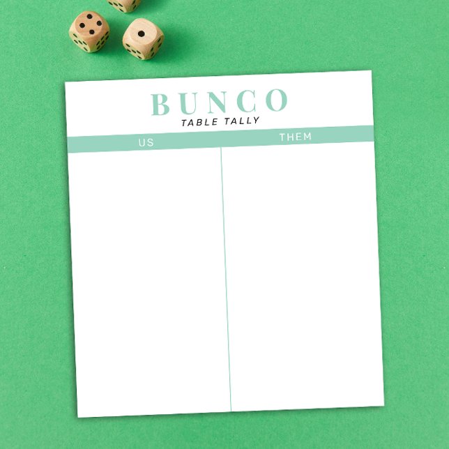 Enkelt Mint Blue och White Bunco Bord Tally Anteckningsblock (modern tear-off notepad Bunco tally card with mint green accents )