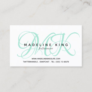 Enkelt Mint White One Sided Monogram Visitkort