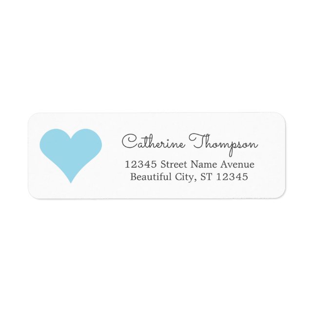 Enkelt Modern Blue Aqua Heart Girly-skript Namn Returadress Etikett (Framsidan)
