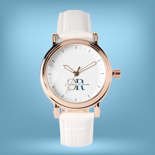 Enkelt Modern Blue Guld Monogram Armbandsur (Skapare uppladdad)