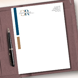 Enkelt Modern Blue Guld Monogram Brevhuvud