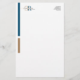Enkelt Modern Blue Guld Monogram Brevpapper