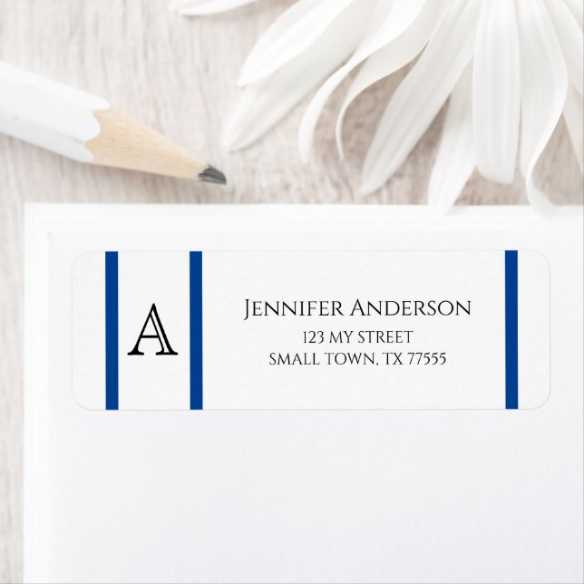 Enkelt Modern Blue Linjer Initial Adress Returadress Etikett (Insitu)