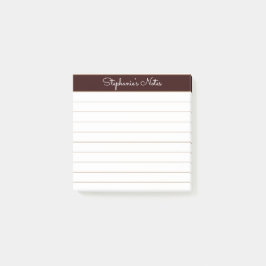 Enkelt Modern Chokladbrun Personlig Linjerad Post-it Block