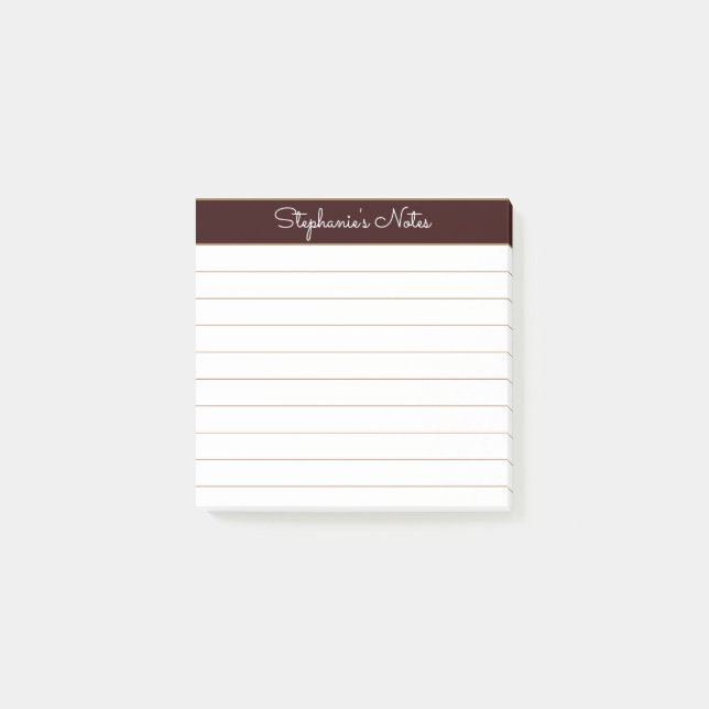 Enkelt Modern Chokladbrun Personlig Linjerad Post-it Block (Framsida)