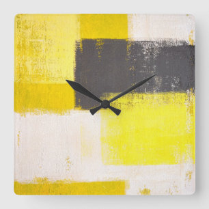 "Enkelt modern" Grått och Gult Abstrakt Art Clock Fyrkantig Klocka