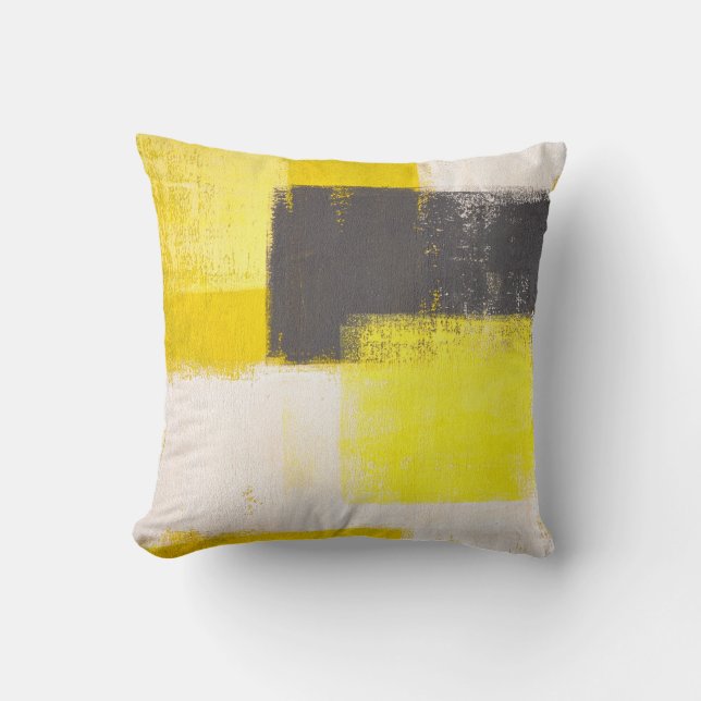 "Enkelt modern" Grått- och Gult Abstrakt Pillow Kudde (Framsida)