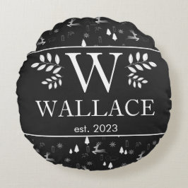 Enkelt Modern julmonogram nylott foto Rund Kudde