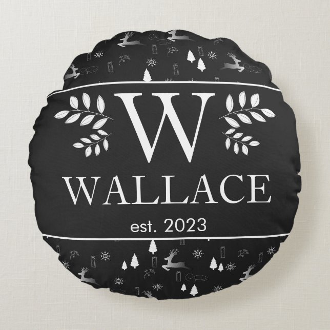 Enkelt Modern julmonogram nylott foto Rund Kudde (Framsidan)