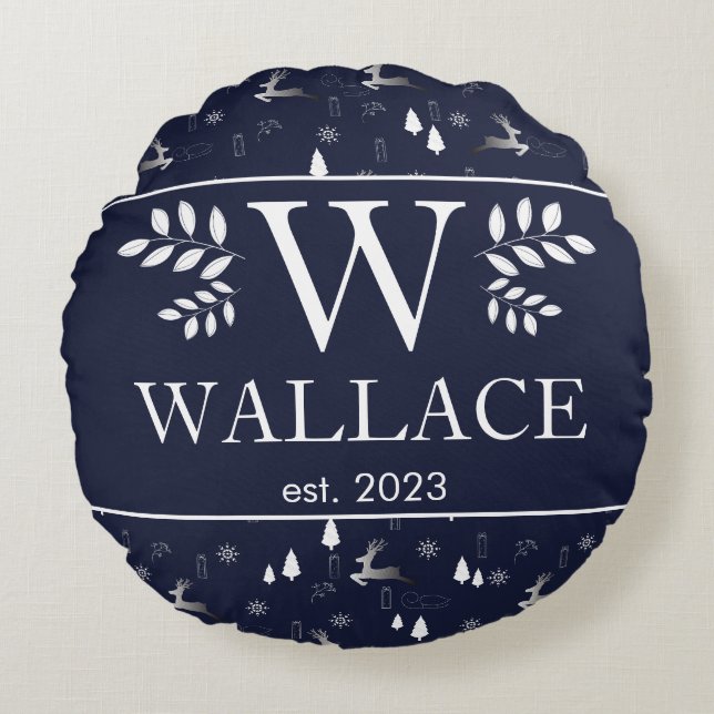 Enkelt Modern julmonogram nylott foto Rund Kudde (Framsidan)