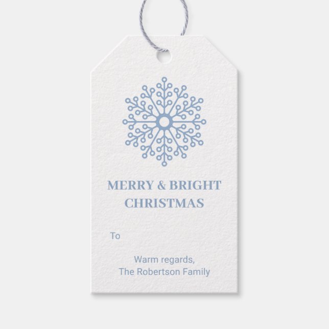 Enkelt Modern Light Blue Snowflake Mönster Helgdag Presentetikett (Framsidan)