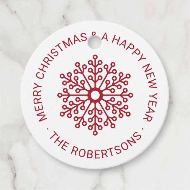 Enkelt Modern Red Snowflake God jul Gåvor Etiketter (Framsida)