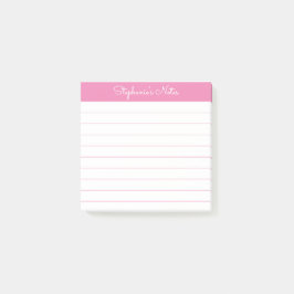 Enkelt Modern Rosa Personlig Linjerad Post-it Block