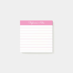 Enkelt Modern Rosa Personlig Linjerad Post-it Block