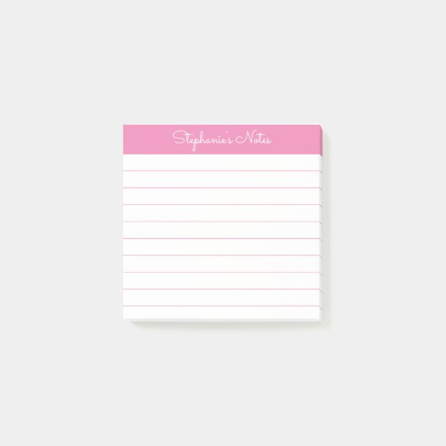 Enkelt Modern Rosa Personlig Linjerad Post-it Block (Framsida)