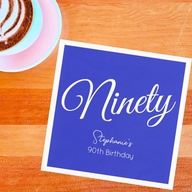 Enkelt Modern Script-Royal Blå 90:e födelsedag Pappersservett (Skapare uppladdad)