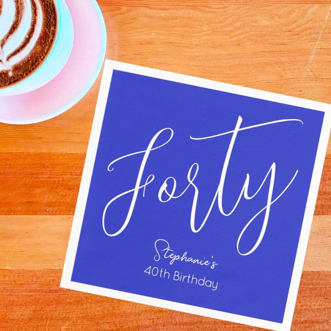 Enkelt Modern Script-Royal blått 40:e födelsedagen Pappersservett (Skapare uppladdad)