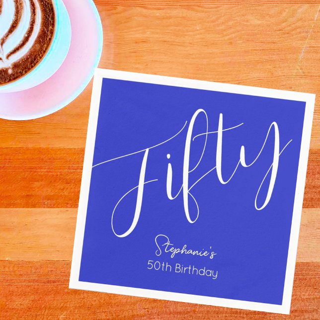 Enkelt Modern Script-Royal blått 50:e födelsedagen Pappersservett (Skapare uppladdad)