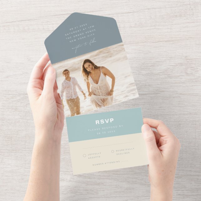 Enkelt Modern Sea Glass Dusty Blue Beach Wedding (Tearaway)