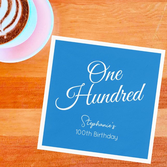 Enkelt modern skriptblå 100:e Födelsedagsfesten Pappersservett (Skapare uppladdad)