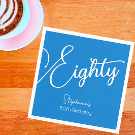 Enkelt modern skriptblå 80:e Födelsedagsfesten Pappersservett