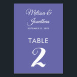 Enkelt modern vit periwinkle elegant bröllop bordsnummer<br><div class="desc">Ett minimalistiskt kort för bröllop-bordsnummer som är enkelt och elegant och som innehåller ett snyggt vitt skript över en romantisk bakgrund för lila av periwinkle- i contemporaryn. Anpassade enkelt med namn, bröllop-datum och bordsnumret från bruden och brudgummen. Kontakta mig gärna på acherryonthecake@hotmail.com om du vill ha mer personlig anpassning eller...</div>