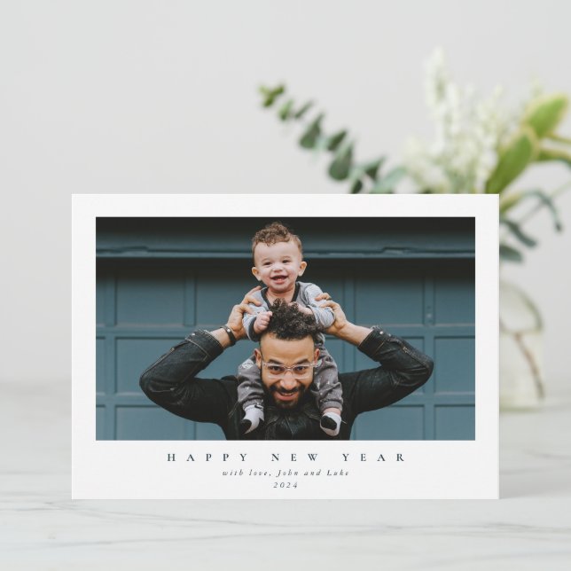 Enkelt modernt enkelfoto Gott nytt år Julkort (Stående Fram)