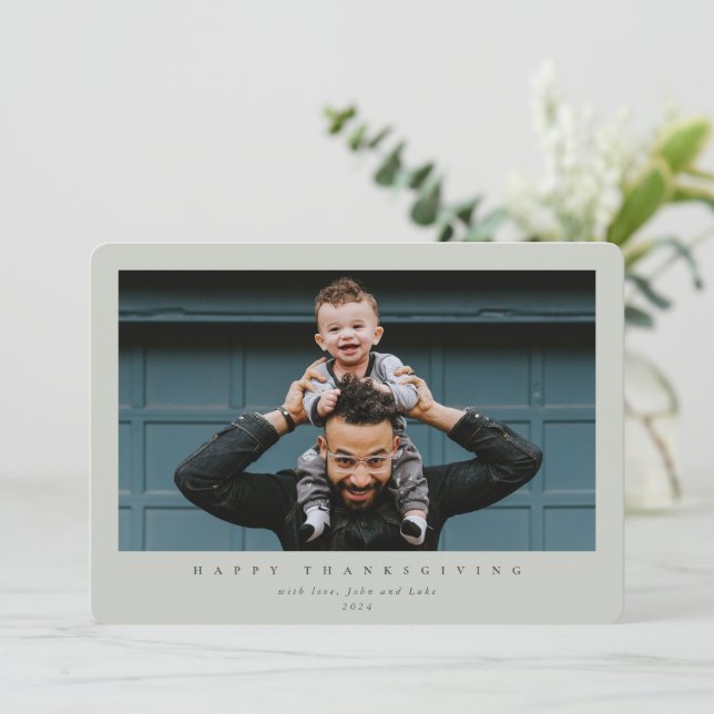Enkelt modernt enkelfoto Happy thanksgiving Julkort (Stående Fram)