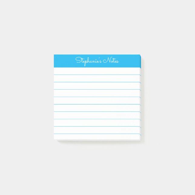 Enkelt Modernt Himmelblå Personligt Linjerat Post-it Block (Framsida)