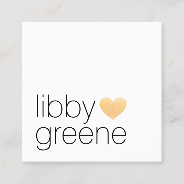 Enkelt, modernt hjärtnätverk Guld Glitter Fyrkantigt Visitkort (Framsida)