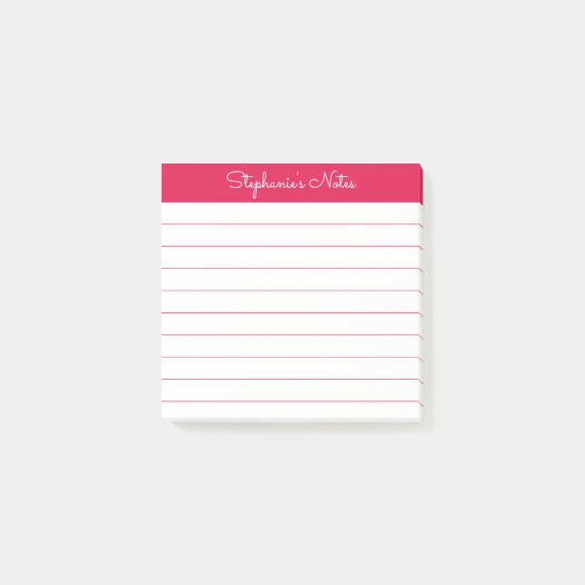 Enkelt Modernt Körsbärsrött Personligt Linjerat Post-it Block (Framsida)