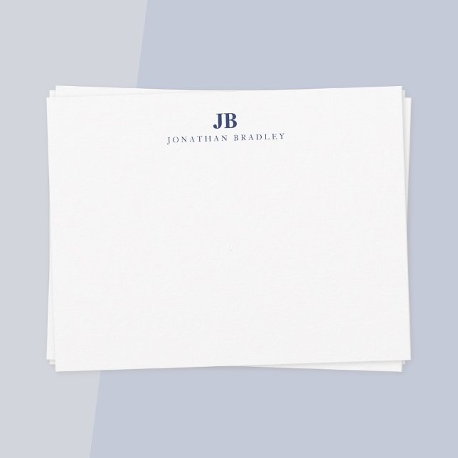 Enkelt, modernt, minimalistiskt monogram för marin anteckningskort (Navy blue simple modern minimalist monogram note card)