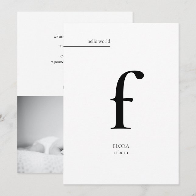 Enkelt, modernt, modernt foto-Baby-födelse Meddelande (Fram/baksida)