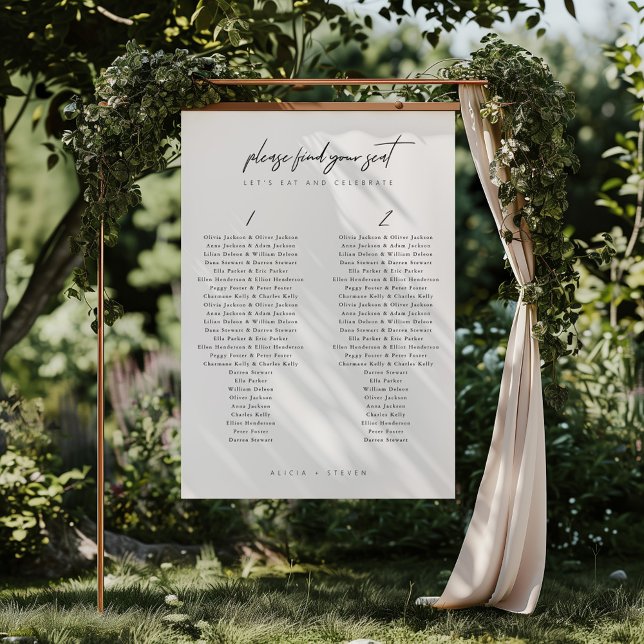 Enkelt, modernt, svart och vitt, Bröllop-sittdiagr Poster (Simple Modern Black & White Wedding Seating Chart)