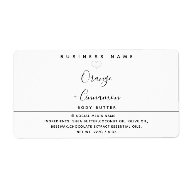 Enkelt modernt typografiskt vitt hjärt Kroppssmör Fraktsedel (Framsidan)