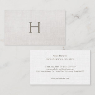 Enkelt monogram Beige Linen, minimalistisk Snyggt Visitkort
