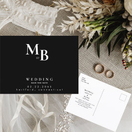 Enkelt Monogram Black Bröllop spara datum Meddelande Vykort