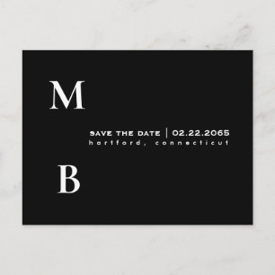 Enkelt Monogram Black Bröllop spara datum Vykort