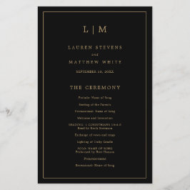 Enkelt Monogram Black Guld-budgetBröllopsprogram Flygblad