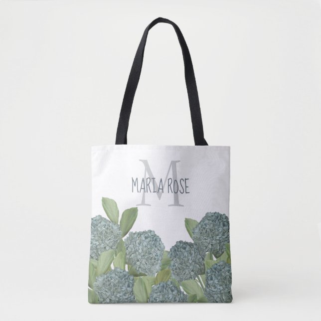 Enkelt monogram Blommigt Blue Hydrangea Flower Tygkasse (Framsida)
