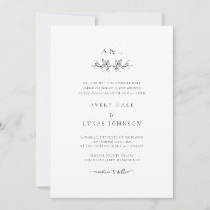 Enkelt Monogram Botanical Bröllop Inbjudningar