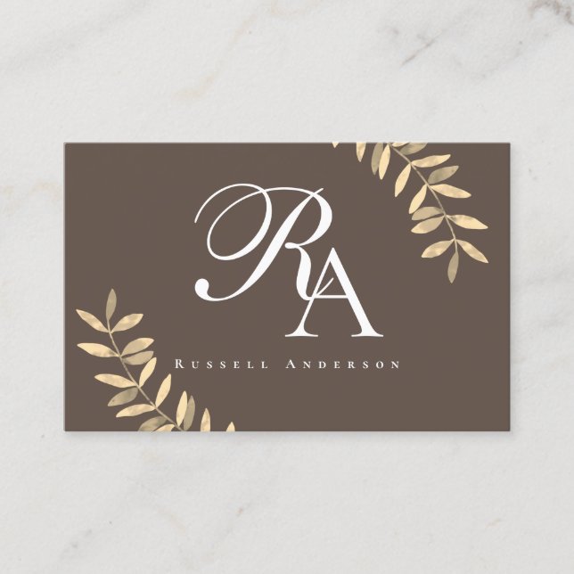 Enkelt Monogram Brown Visitkort (Framsida)