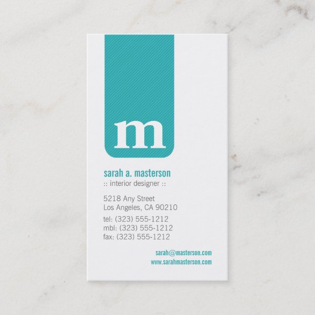 Enkelt Monogram Designer-Affärskort (aqua) Visitkort (Framsida)