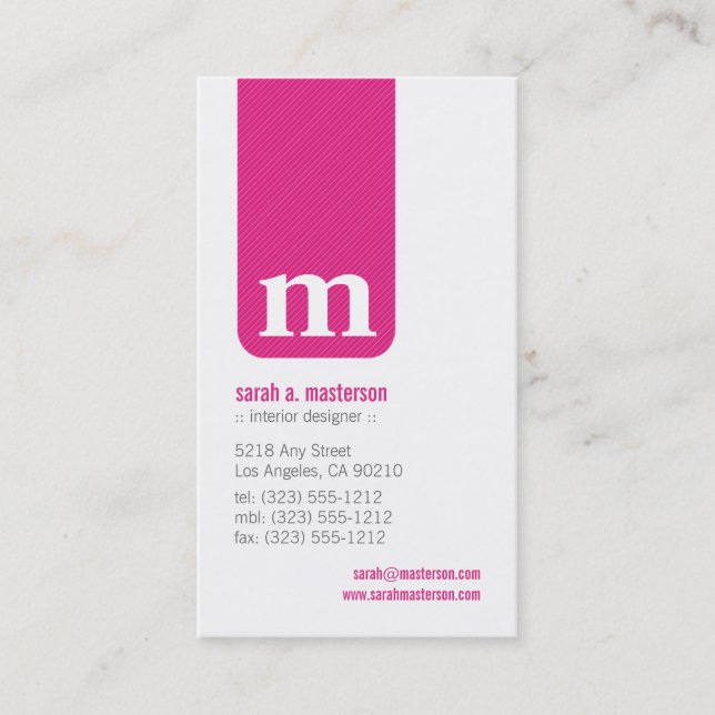 Enkelt Monogram Designer-Affärskort (fuschia) Visitkort (Framsida)