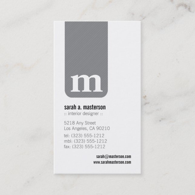 Enkelt Monogram Designer-Affärskort (grått) Visitkort (Framsida)
