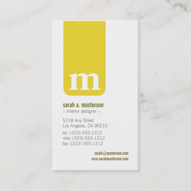 Enkelt Monogram Designer-Affärskort (gult) Visitkort (Framsida)