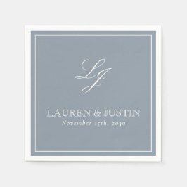 Enkelt Monogram Dusty Blue-Elegant Bröllop Pappersservett