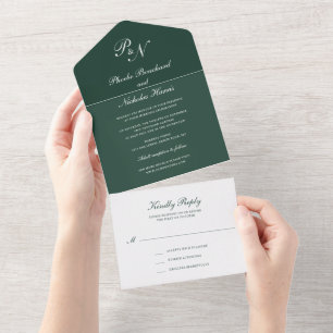 Enkelt Monogram Elegant Forest Grönt Bröllop