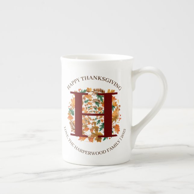 Enkelt Monogram Fall Harvest Happy thanksgiving Benporslin Mugg (Höger)